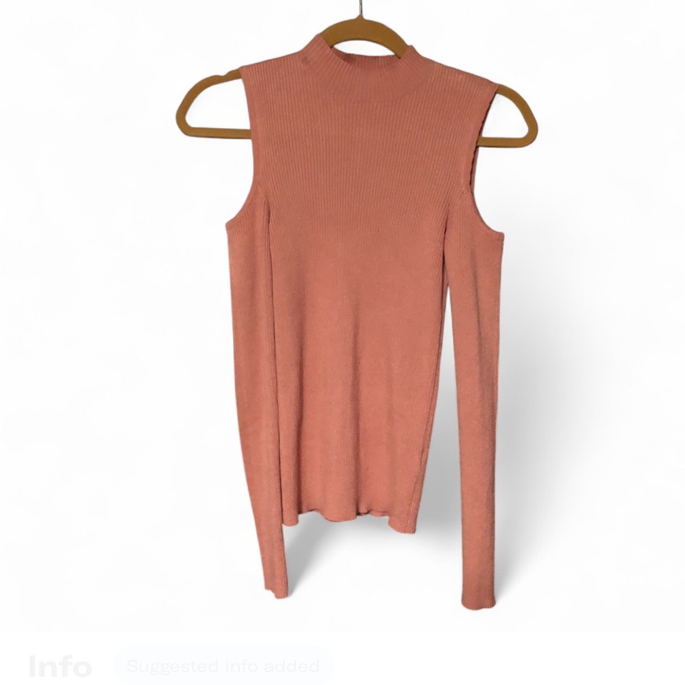 Ribbed open shoulder long sleeve sweater